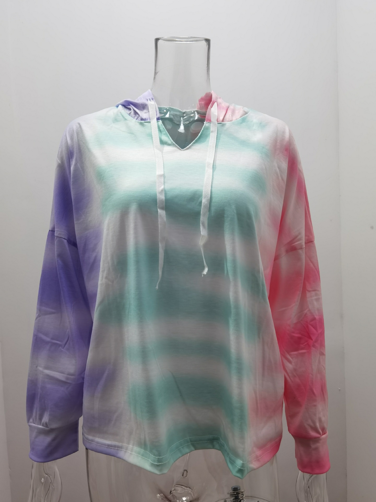 Title 6, Tie-Dye Gradient V-Neck Hooded Long Sleeve Pull...