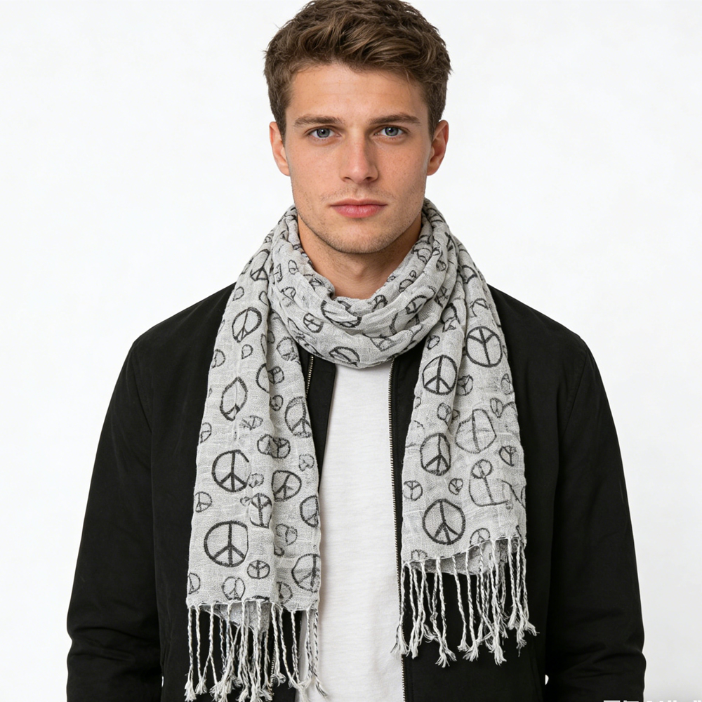 Black & White Print Viscose Scarf - Geometric Pattern Scarf 63inchx22inch - Women's Clothing