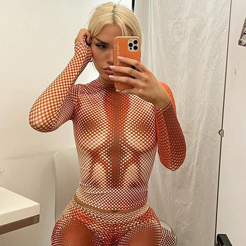 Abstract Print Sexy Hot Girl Long Sleeve Top