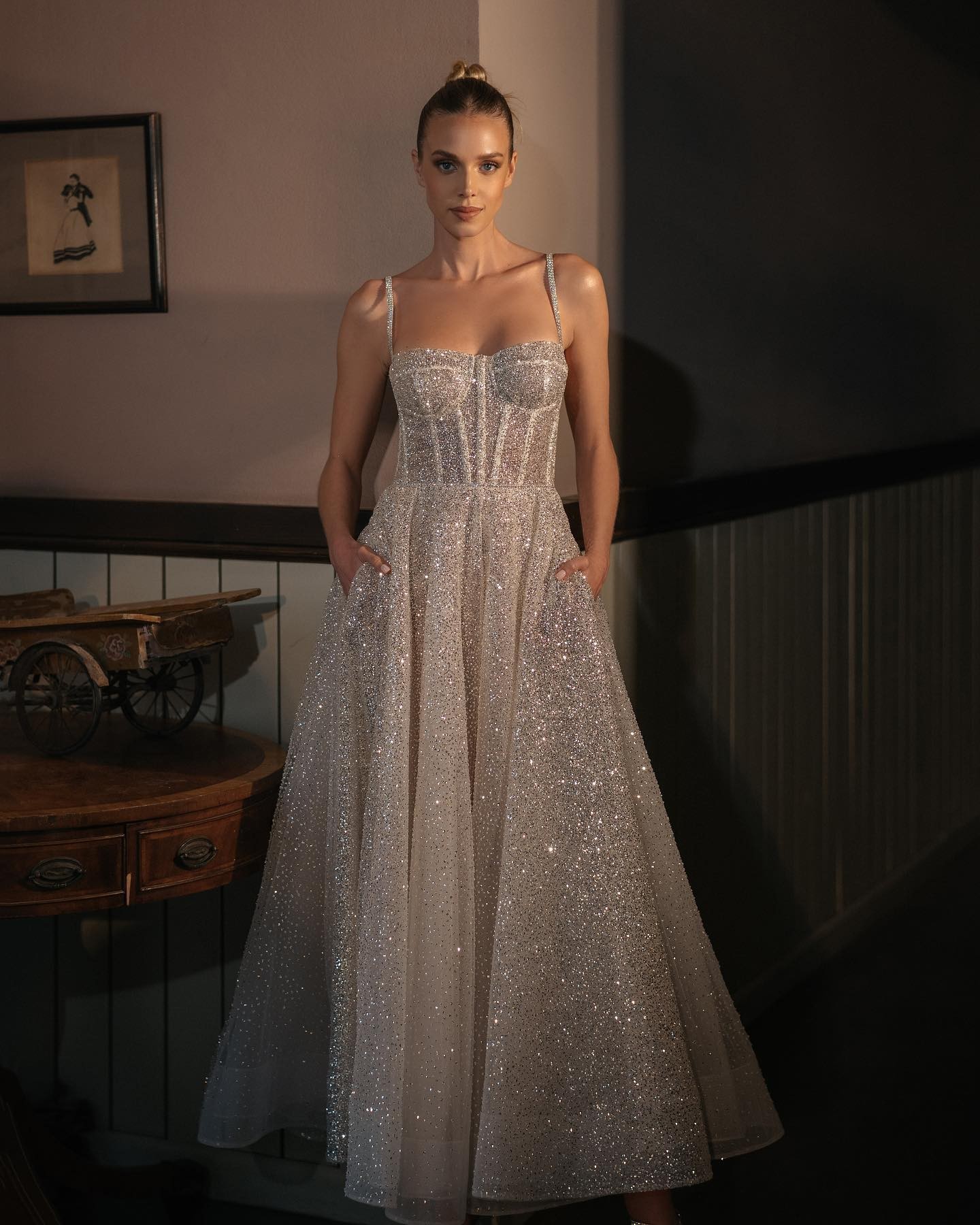 Halter Spray Silver Shiny Party Dress
