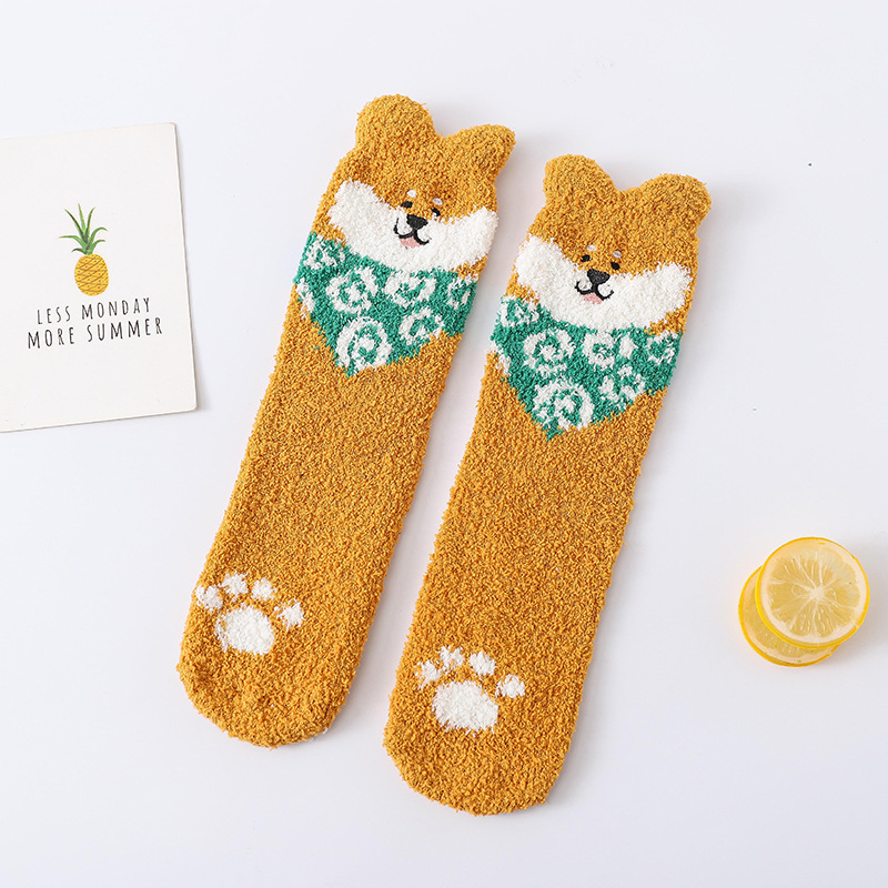 Title 9, Coral fleece cute puppy cartoon socks