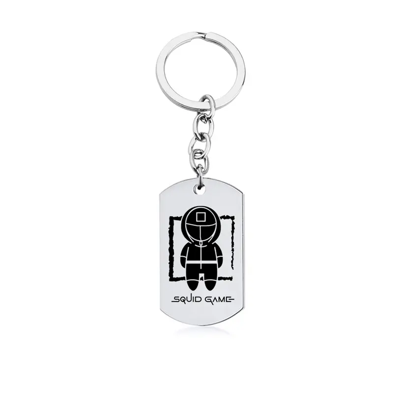 Black Silver Color Squid Game Round Square Triangle Logo Stainless Steel Keychain