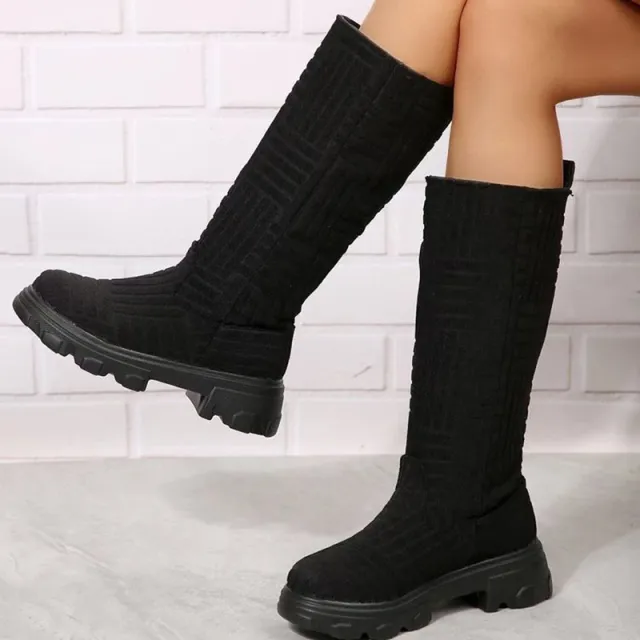 Mid Calf Boots Fashion Platform Western Boots Women Autumn Winter Shoes Black - Shop at LoveMi