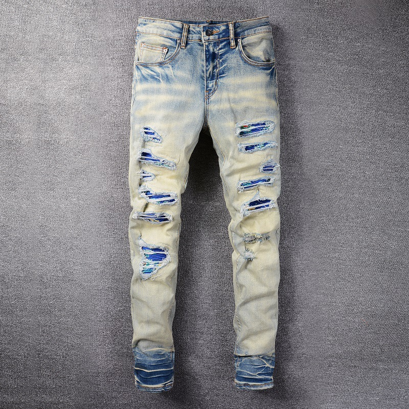High Street Jeans Men's Personality Trash Patch Retro