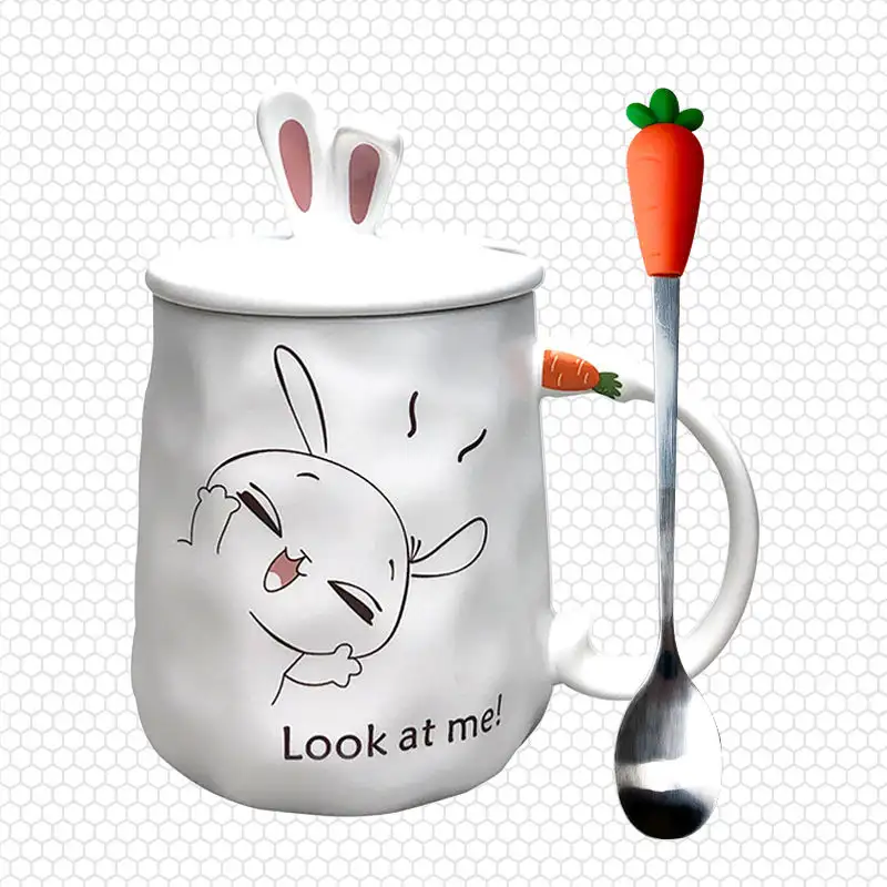 Cartoon Cute Creative Ceramic Water Cup With Lid Spoon