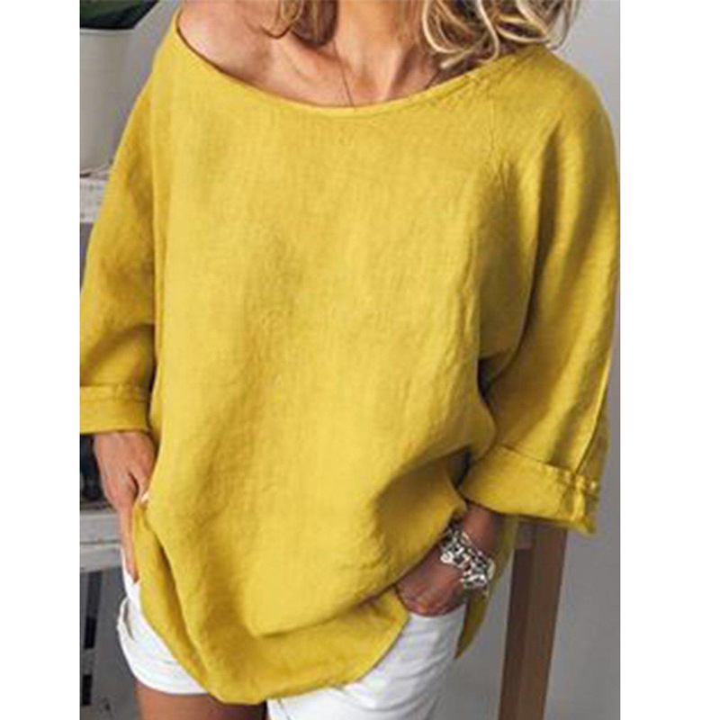 Cotton And Linen Solid Color Loose Top T-Shirt