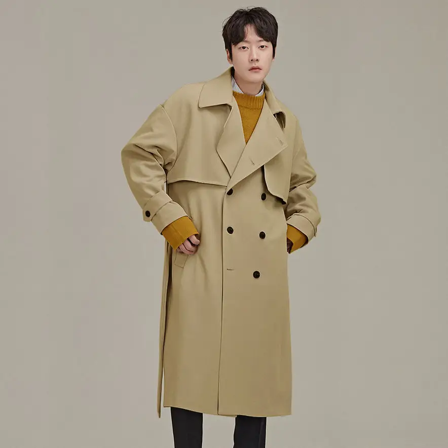 Men's Double Breasted Temperament Loose Trench Coat