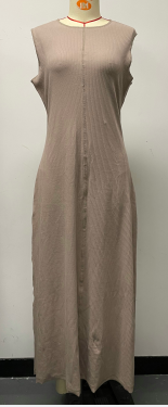 Women's Cotton Simple Round Neck Slim Long Skirt Sleeveless Dress