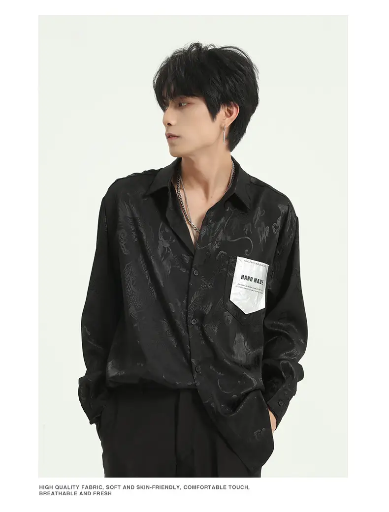 Fall New Style Chinese Dragon Embossed Men's Silk Shirt
