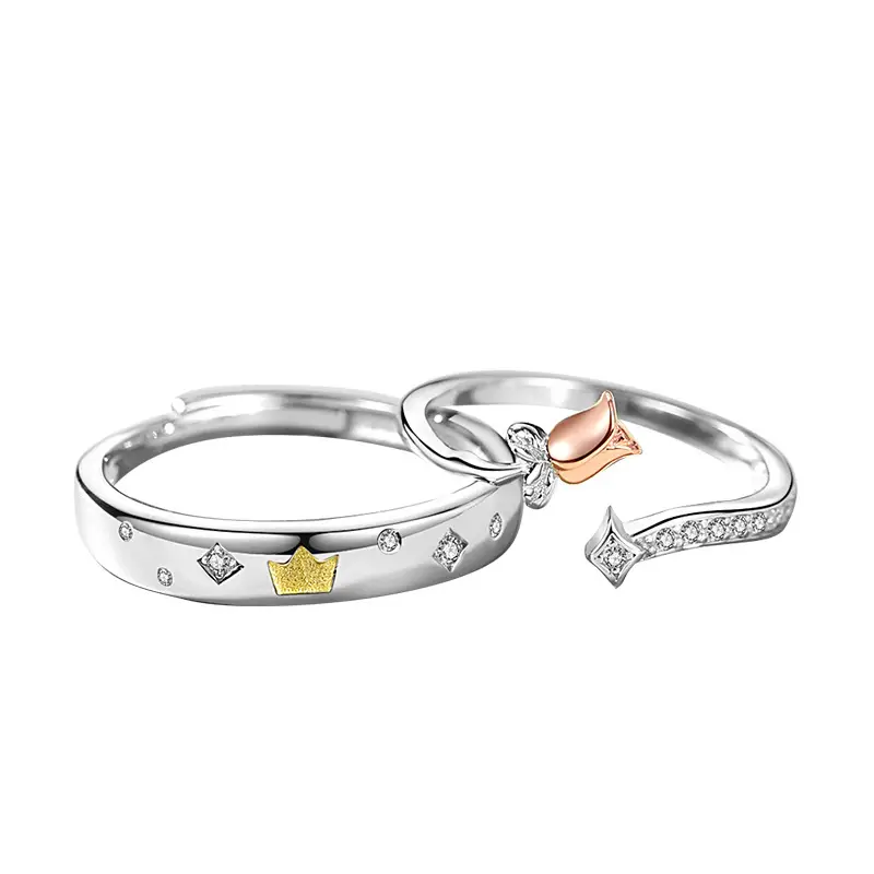 Little Prince And Roses Sterling Silver Couple's Ring