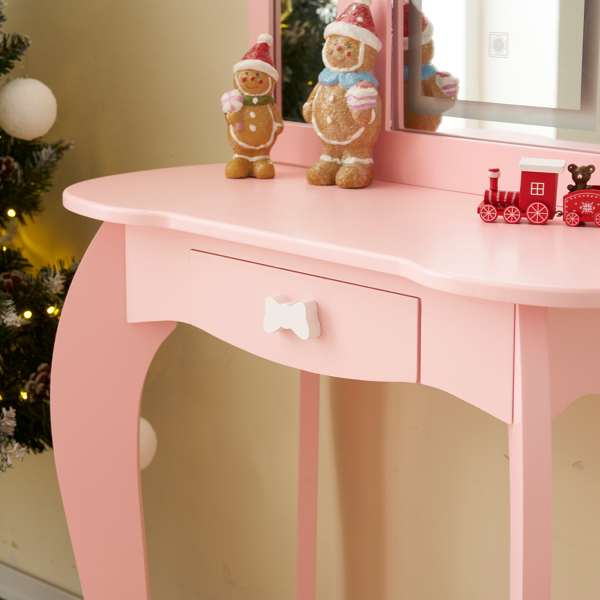 Kids Vanity Table And Chair Set, 2-in-1 Girls Vanity With Tri-Folding Mirror &... 7