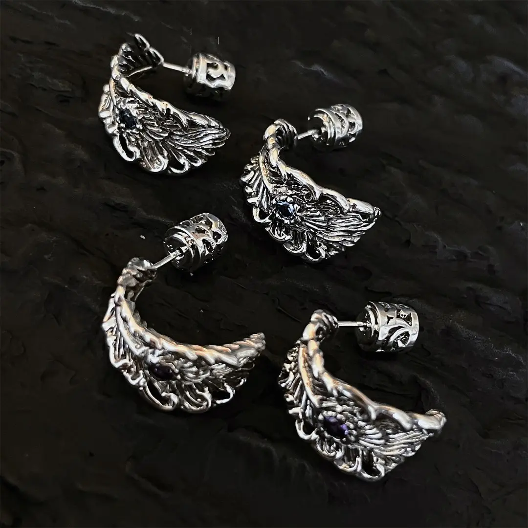 Silver Phoenix Feather Wing Earrings