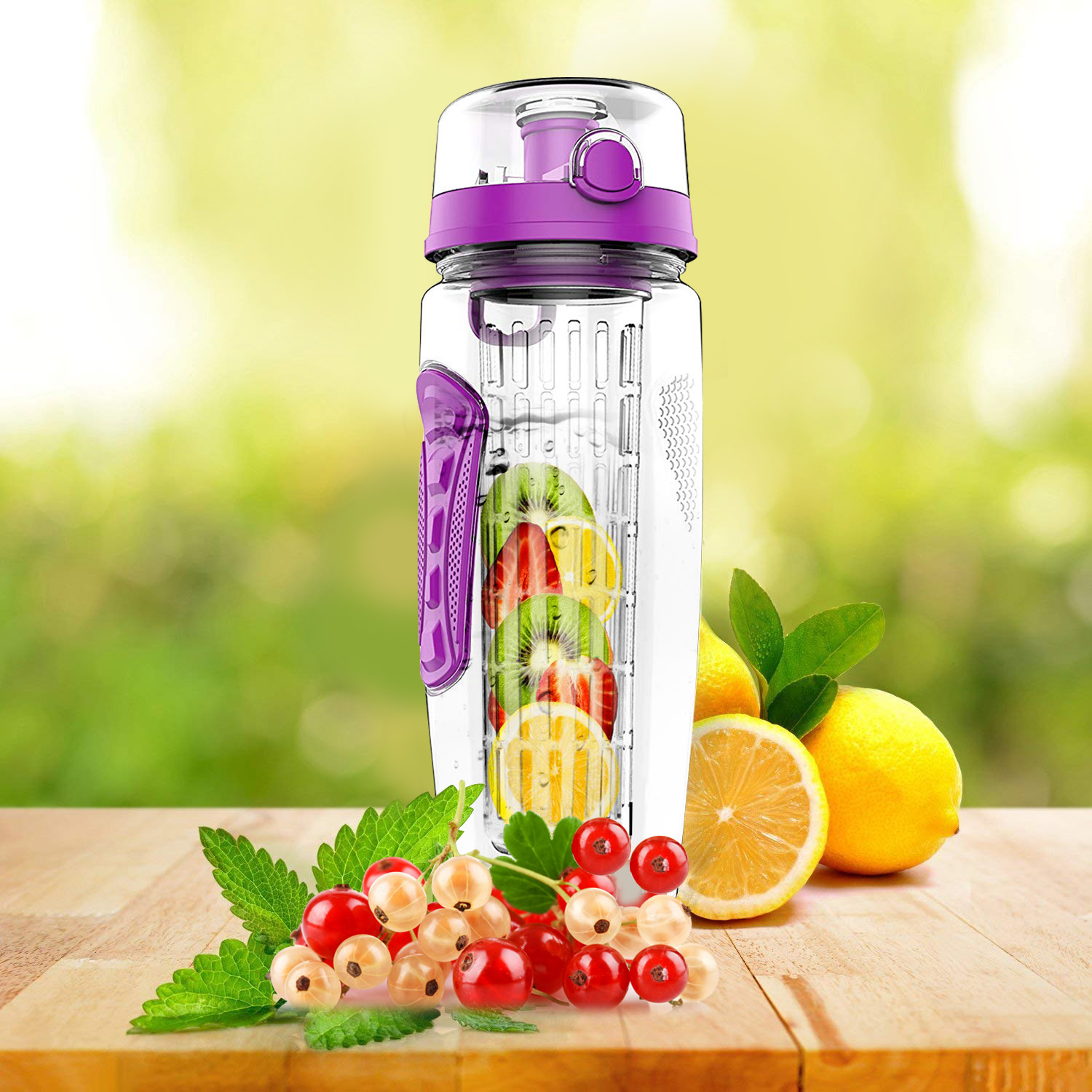 3 Color Options - 1Pc Fruit Infuser Water Bottle 32OZ Juice Shaker Sport With Flip Top Lid Anti-Slip Grips For Office Home Sport Running Walking Hiking - Image 24