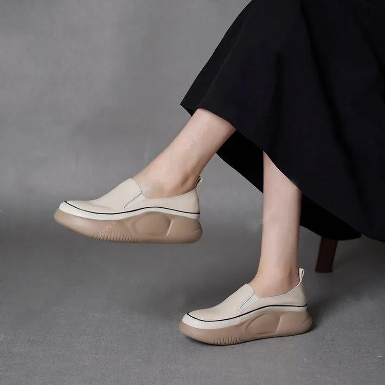 Loafers Women's Autumn New Korean Version Of A Pedal Bread Shoes Platform Casual Shoes Lazy Single Shoes - White