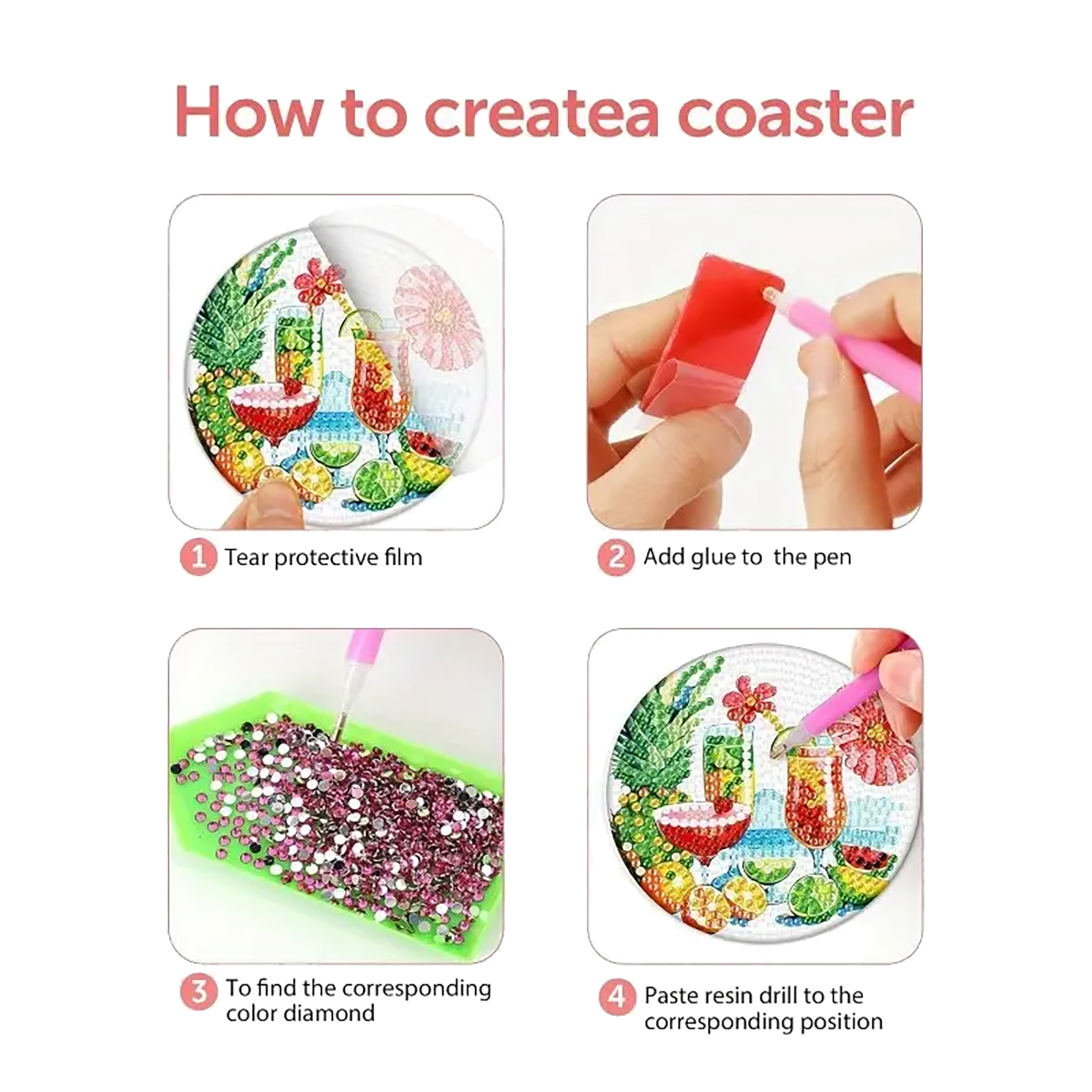 Diamond Art Drawing Coaster With Bracket, DIY Fruit Pattern Diamond Art Coaster, Suitable For Adults And Beginners Diamond Drawing Kit, Diamond Kit Craft Supplies, Exquisite Gifts For Friends