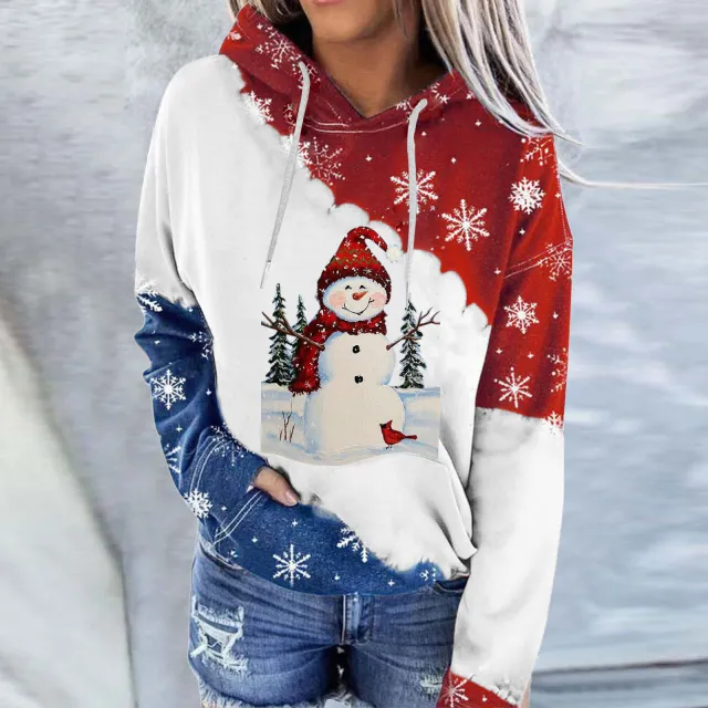 Snowman Print Crew Neck Hoodie Long Sleeve Sweatshirt Photo Color H Xl - Shop at LoveMi