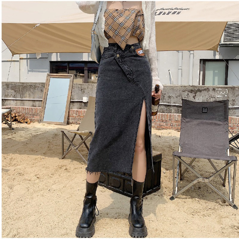 Irregular Slit Denim Skirt Women's Summer