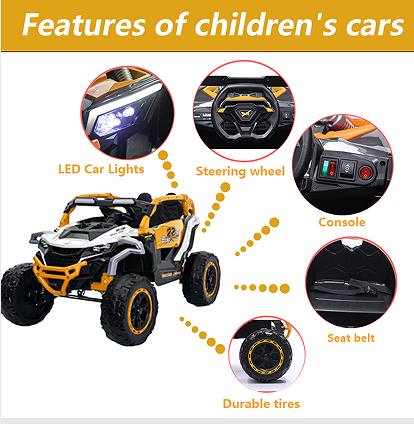 Ride On Models Truck Car 12V Kids Electric Vehicles, Remote Control, Front & Rear Shock Suspension, 2 Seater UTV, Flashlights And A Built-in Music Player, For Age 3-6 Years Old
