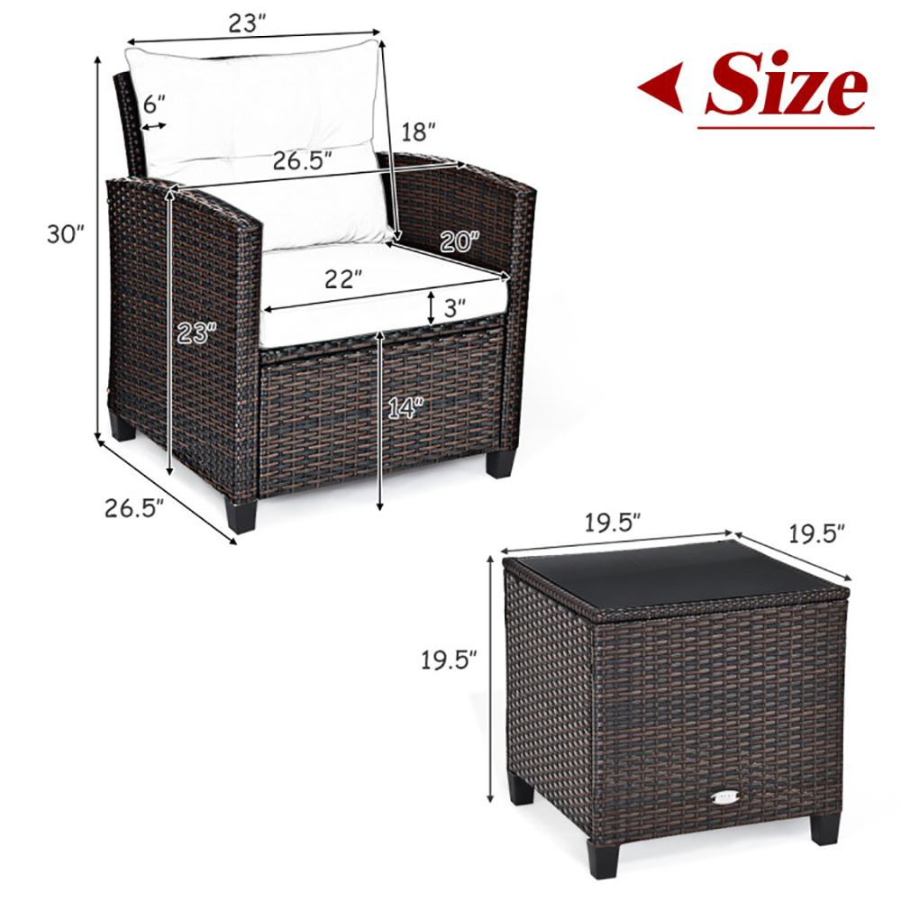 3 Pieces Rattan Patio Furniture Set With Washable Cushion — foto 10