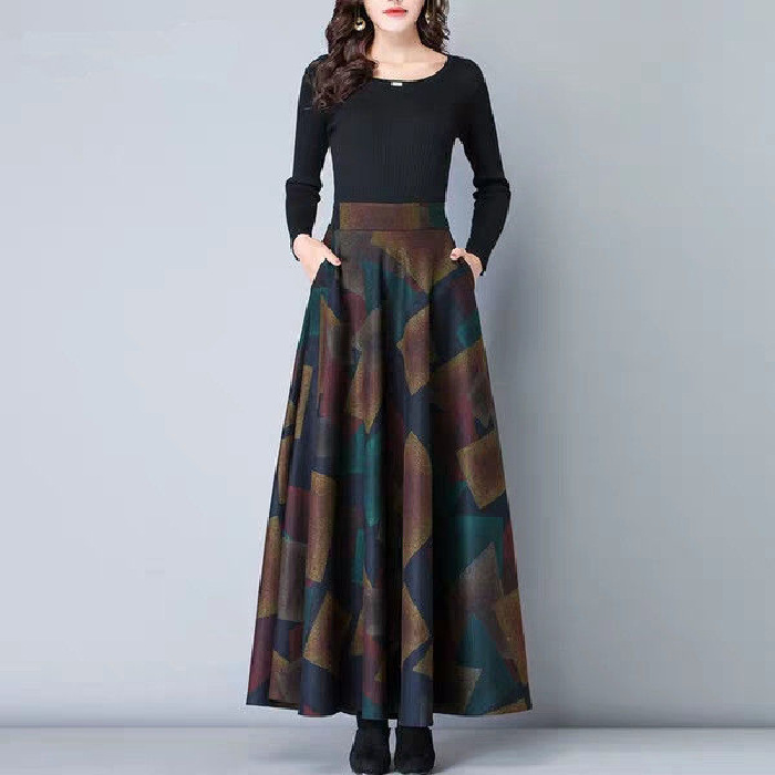 Long Gathered Waist Long Gathered Waist Swing Skirt
