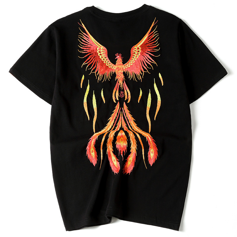 Title 1, Mens Loose Phoenix Embroidered Cotton T-shirt....