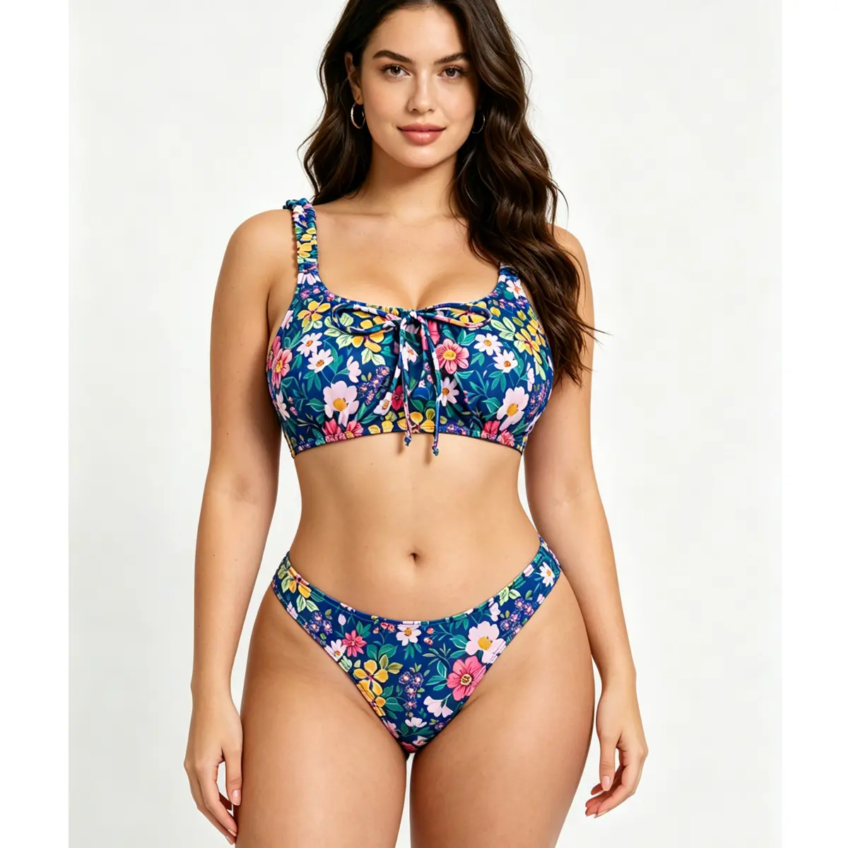 Women's Floral Print Bralette Bikini Set, Ruched