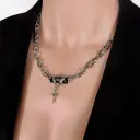 1pcs Mixed Link Chain Black Rectangle Stone Star Cross Pendant Necklace, Dark Cool Aesthetic Style, For Men Women Daily Party Wear & Couple Valentine Gifts view 1