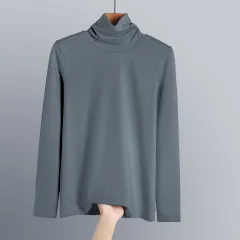 Pure Cotton Turtleneck Bottoming Shirt Women's New Top - Smoke Ash-Xl - View 1