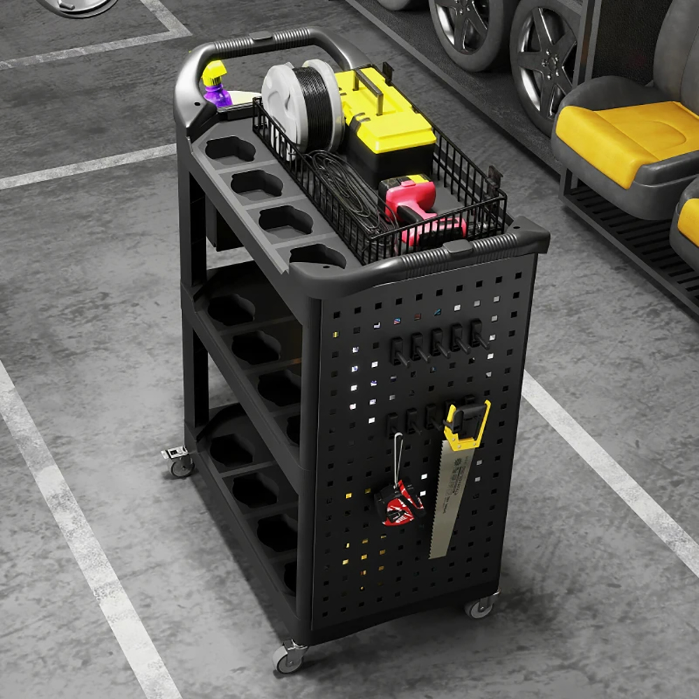 3-Tier Rolling Tool Cart, 200 LBS Capacity Plastic Utility Cart With Side Shelf And Storage Bucket, Tikt0k Sales Prohibited