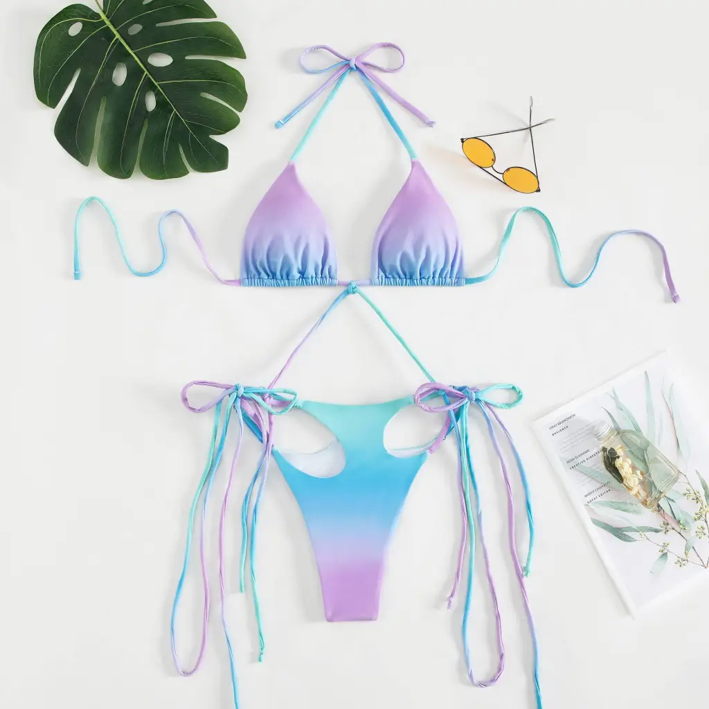 European And American Tassels High Elastic Swimsuit Split Bikini - Lotus Root-M