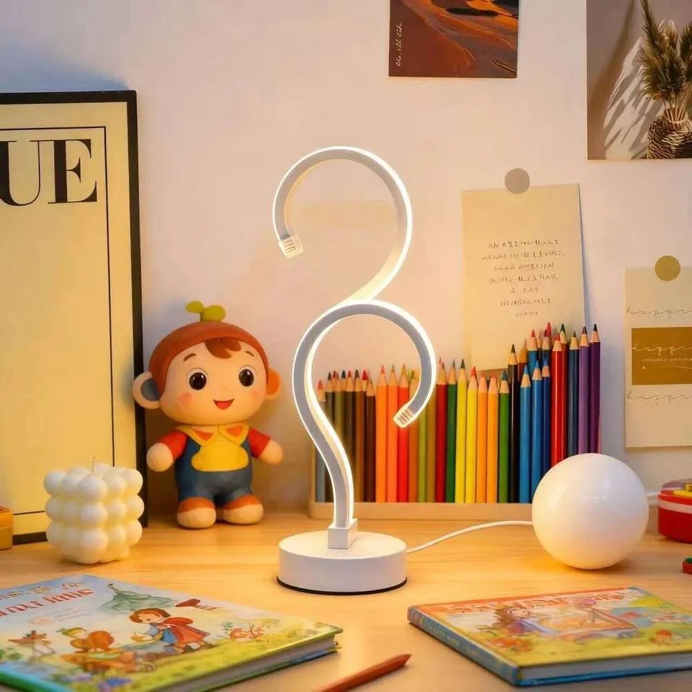 Creative Double Question Mark Elegant White Desktop Lamp, USB Power Supply - Three Color Lighting, Suitable For Bedroom