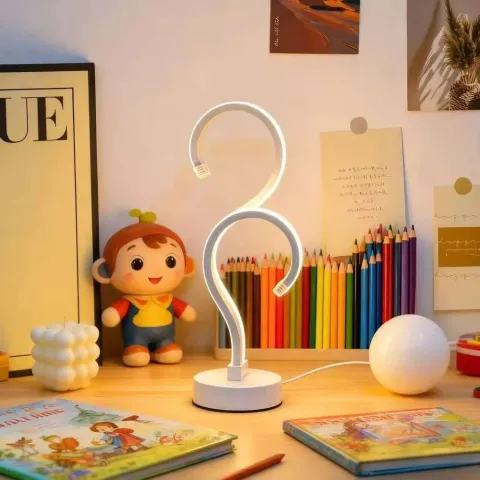 Double Question Mark Elegant White Desktop Lamp, USB Power