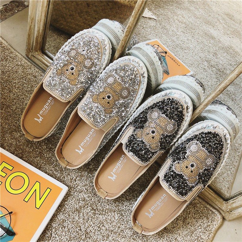 Korean Version Versatile Fashion Diamond Heelless Shoes