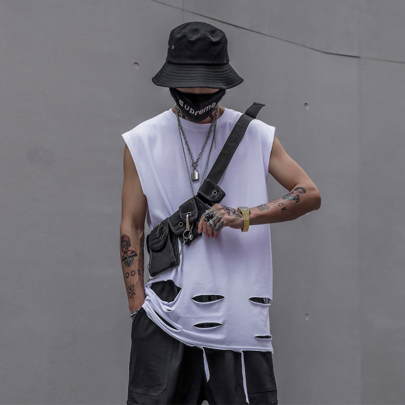 Mens Loose Trendy Brand Hip Hop Retro Personality Trend Sleeveless T Shirt