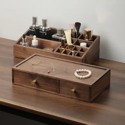 Solid Wood Cosmetics Storage Box Organizing Makeup Brush Drawer