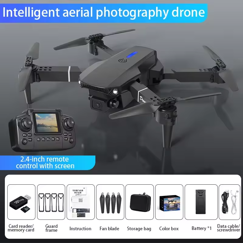 E88 Pro Mini Drone With Screen Control 4K Dual Camera Optical Flow Positioning LED Lighting Remote Control