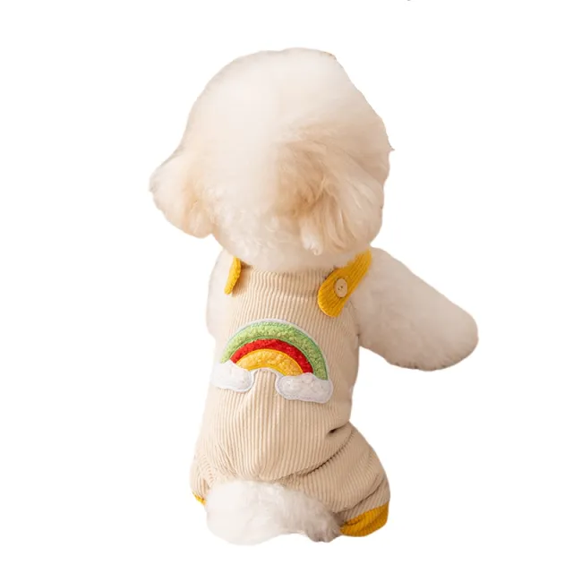 Dog Jumpsuit Pet Rainbow Corduroy Dog Pants Dog Overalls For Small Dogs Puppy Autumn Winter Dog Pants Beige - Shop at LoveMi