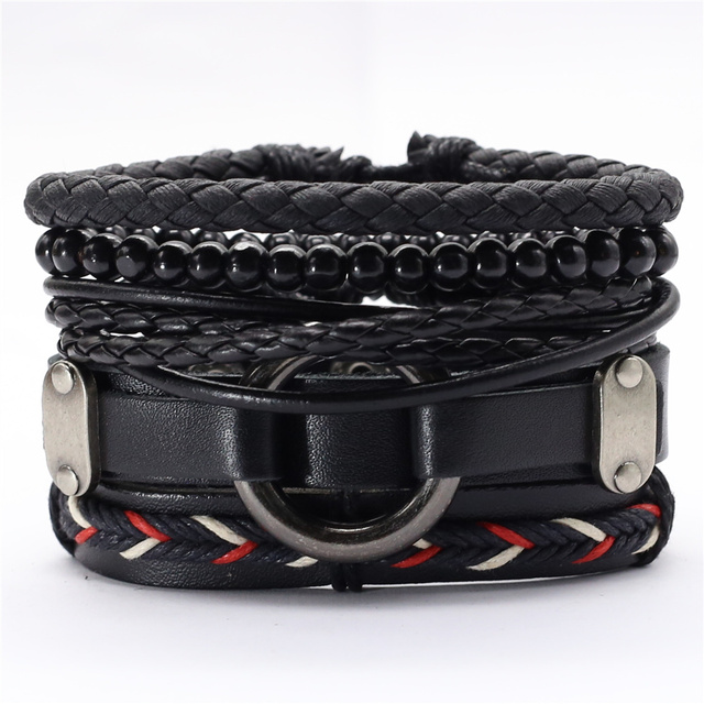 Title 13, Schwarzes Feder-Herrenarmband, 5-teiliges Set