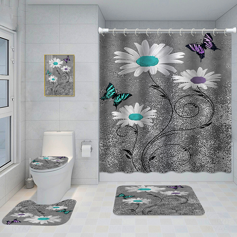 Shower Curtain 4-piece Set, Shower Curtain, Mat 3-piece Set