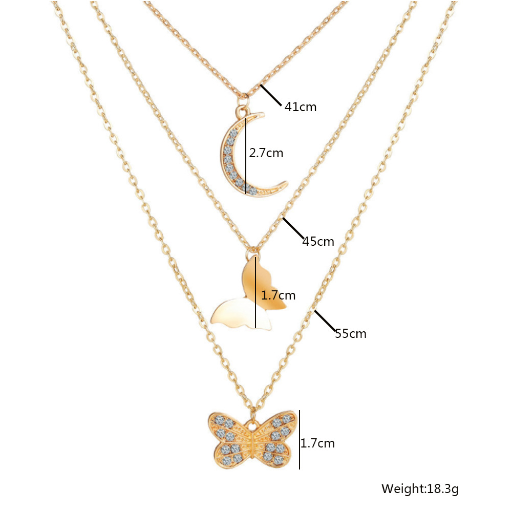 Butterfly Pendant Necklace Moon Multilayer Necklace Lady