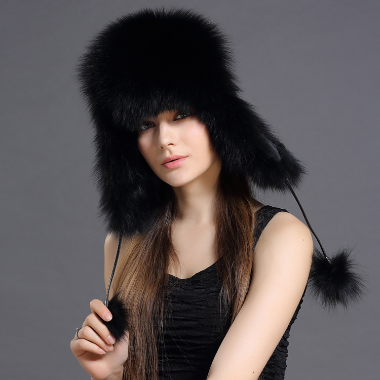 Autumn And Winter Korean Fox Fur Lei Feng Hat Trend Black - Shop at LoveMi
