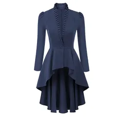 European And American Suit Collar Solid Color Cotton Coat - Blue - View 1