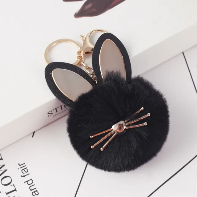 Faux Fur Ball Ladies Bag Key Chain Car Pendant Black - Shop at LoveMi