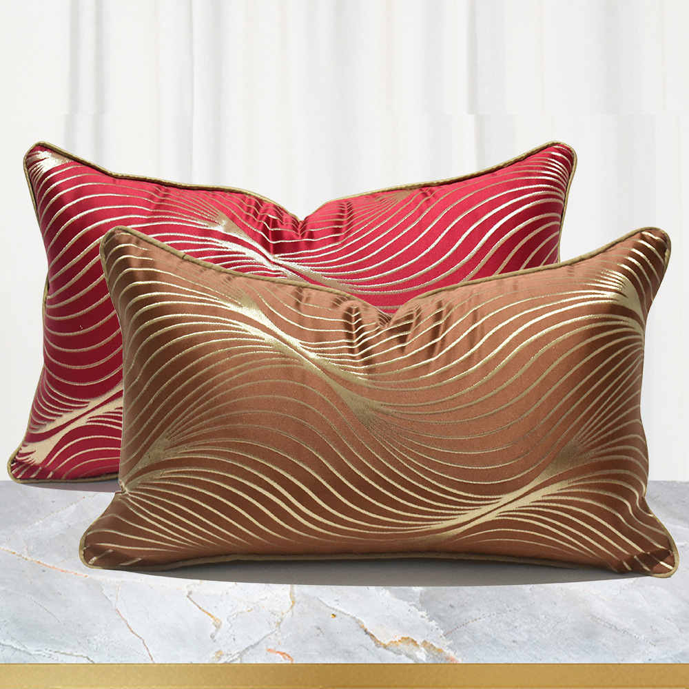 Title 10, Simple Modern Red Coffee Color Striped Pillow C...