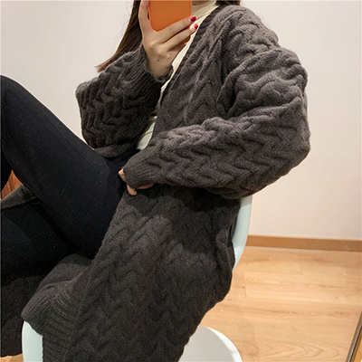 V Neck Over The Knee Lengthened Twist Sweater Coat