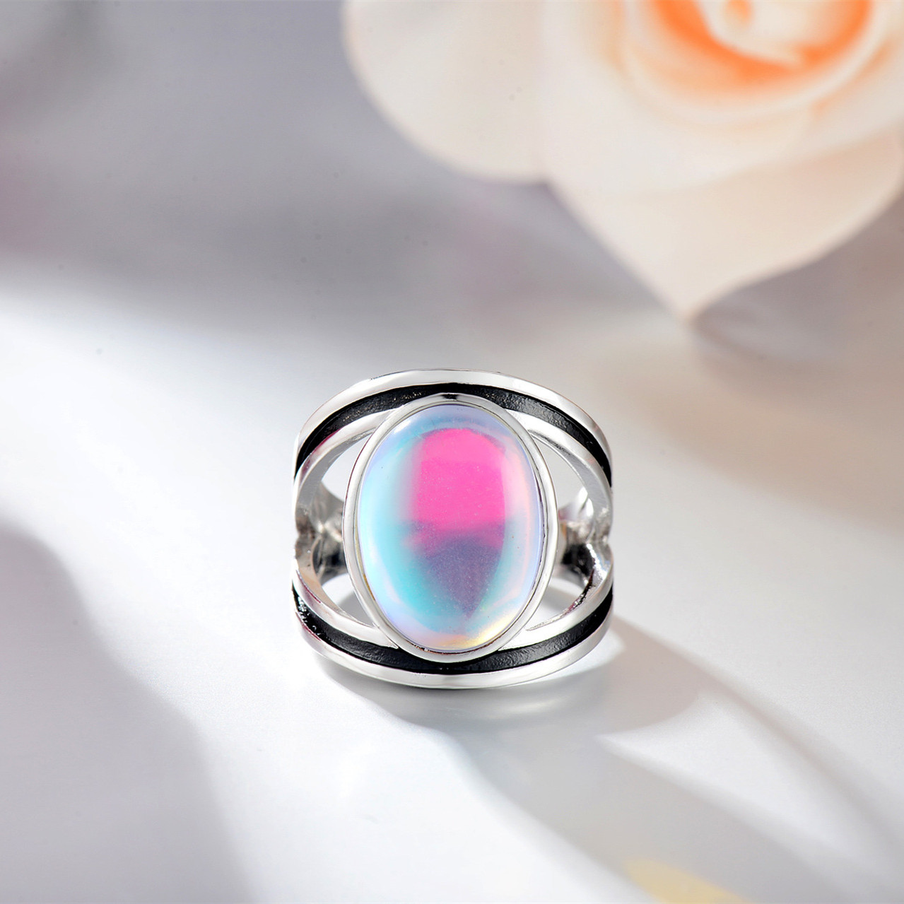 Title 1, New Inlaid Colorful Moonstone Ring For Women