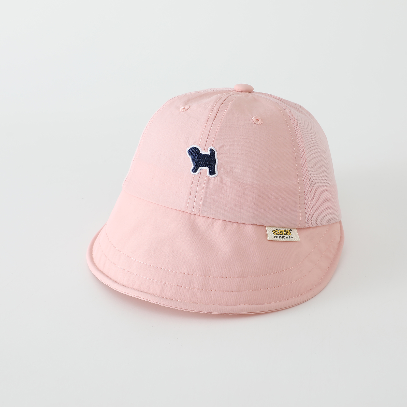 Summer Girls' Small Dog Embroidered Net-sheer Breathable Patchwork Soft Brimmed Baby Hat With Sun Protection Design For Outdoor Outings