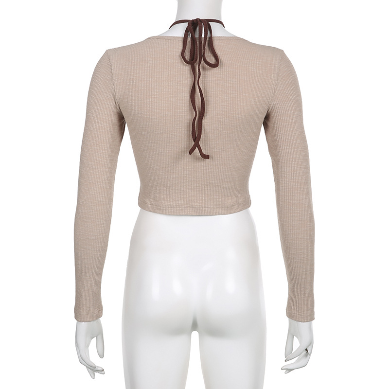 American Retro Print Fashion Stitching Neck Hanging Top