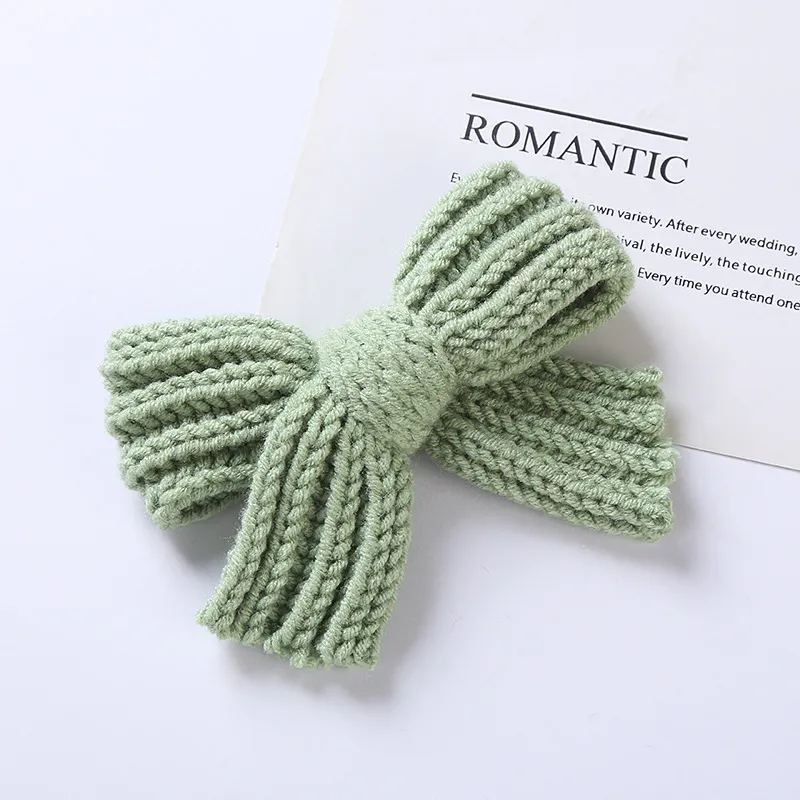 Girls' Yarn Bow Hair Maca Color Pair Clips - Green