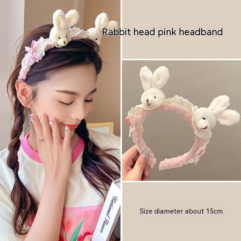 Internet Celebrity Face Wash Mask Special Plush Headband Rabbit Head Pink Headband - Shop at LoveMi